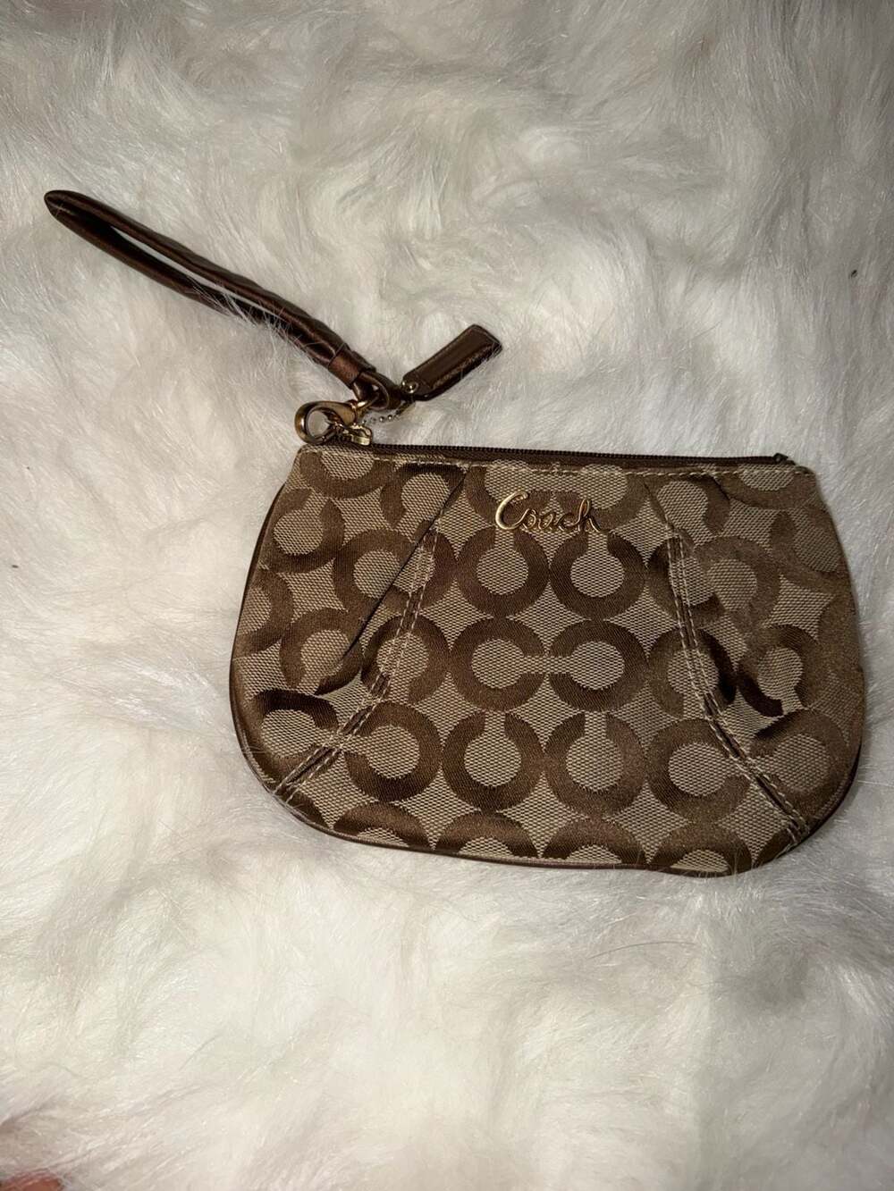 Coach Signature Canvas Small Wristlet in Brown